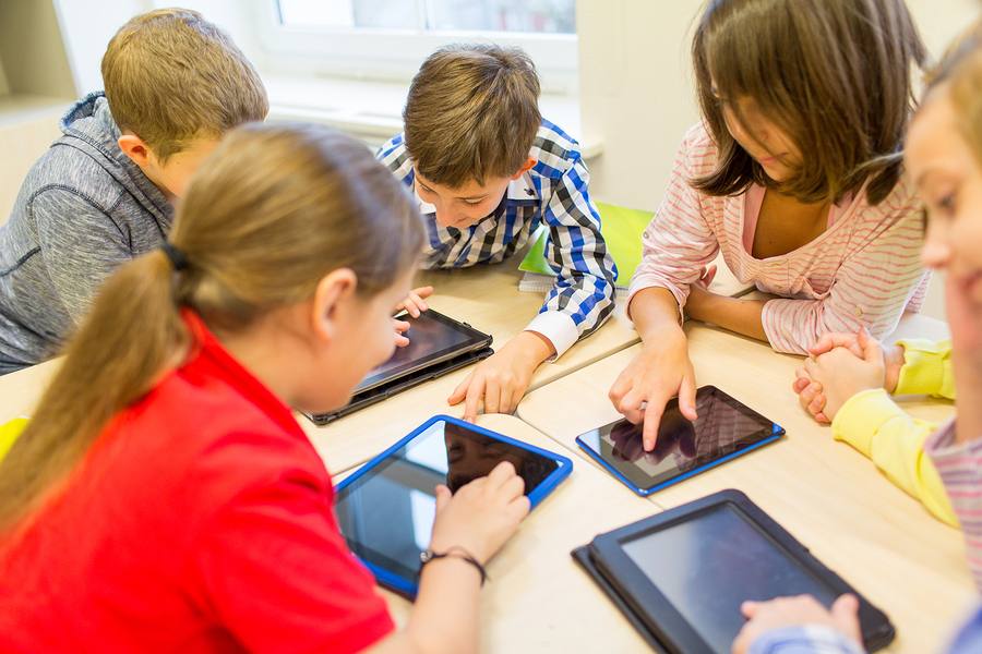 Education, elementary school, learning, technology and people