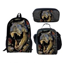 Three-Piece Dinosaur Printed Schoolbag